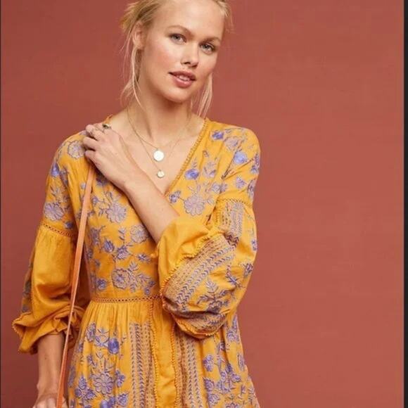 Anthropologie Meadow Rue Lisette Embroidered Mini Dress Size Medium - Picture 2 of 9